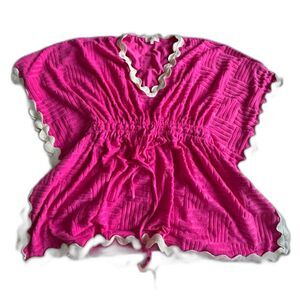 Entro Hot Pink Fuschia with White Ric Rac Swim Terry Cloth Cover-Up